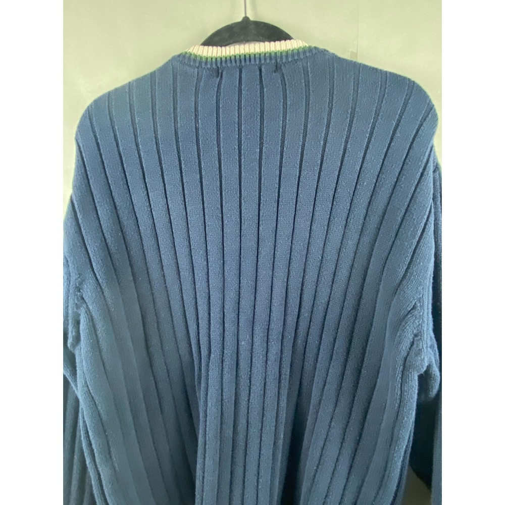 VTG Jantzen Men's Sweater L Navy Blue Ribbed V Neck Tennis Preppy Cotton Coastal - Picture 7 of 10
